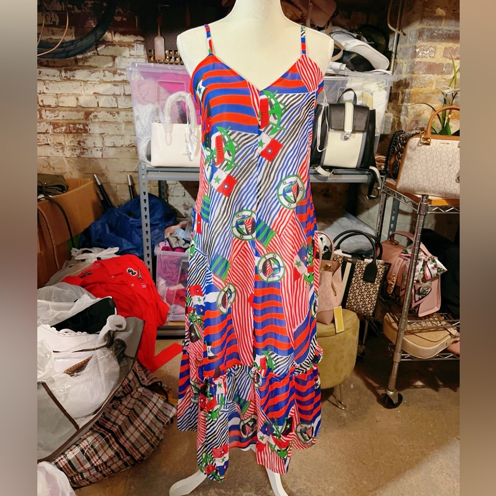 Lauren Ralph Lauren multi color Geometric patterns sleeveless long dress v-neck
